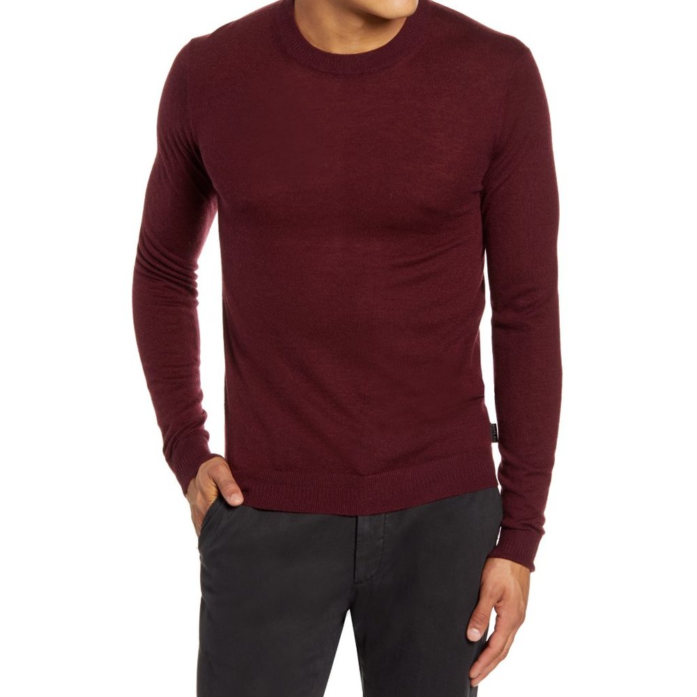 NWT Ted Baker London CHEMIN Texture Rib Crewneck Sweater Dk Red 2XL $150 3C510